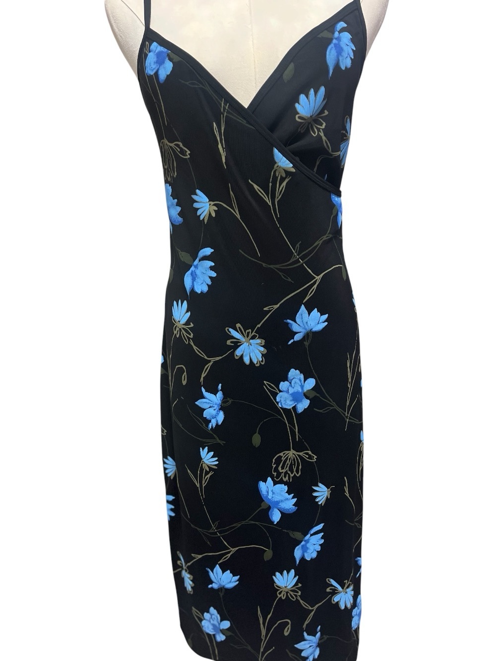 Vintage 90s Perseption Floral Midi Slip Dress Black & Blue Size L